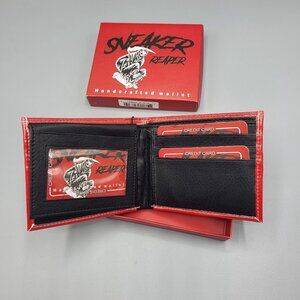 Sneaker Reaper Skateboarding Vegan Leather Handcrafted Wallet Red & Black